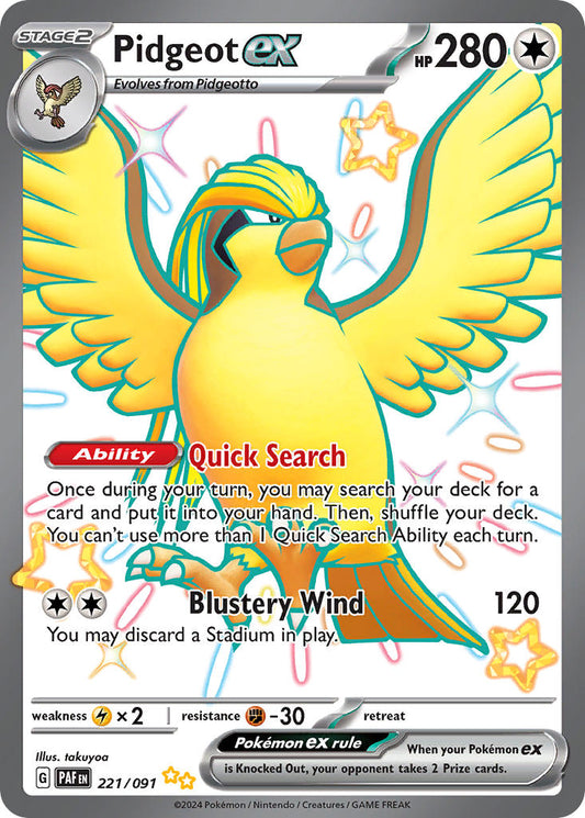 Pidgeot ex | Paldean Fates | Scarlet & Violet | 221/91 | New Mint | Shiny Ultra Rare