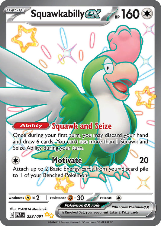 Squawkabilly ex | Paldean Fates | Scarlet & Violet | 223/91 | New Mint | Shiny Ultra Rare