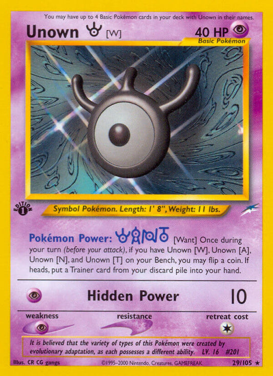 Unown W | Neo Destiny | Neo | 29/105 | New Mint | Rare