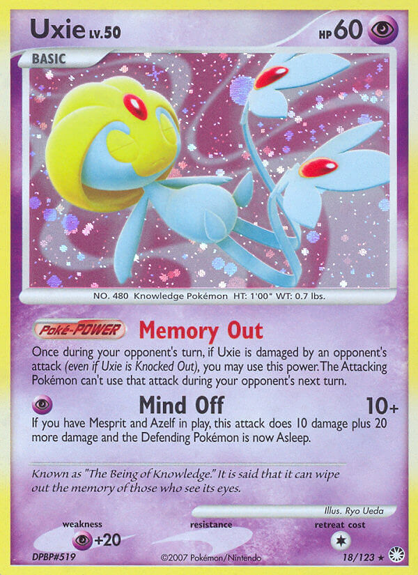 Uxie | Mysterious Treasures | Diamond & Pearl | 18/123 | New Mint | Rare Holo