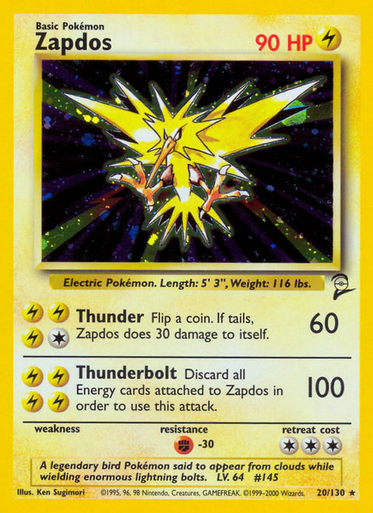 Zapdos | Base Set 2 | Classic | 20/130 | New Mint | Rare Holo