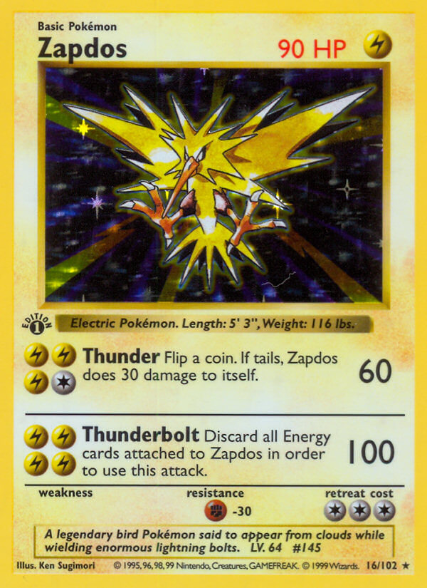 Zapdos | Base Set | Classic | 16/102 | New Mint | Rare Holo