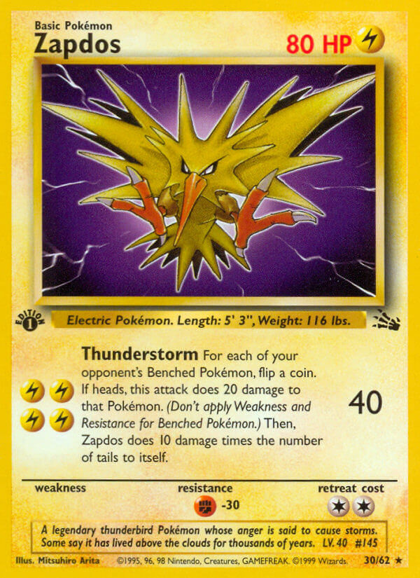 Zapdos | Fossil | Classic | 30/62 | New Mint | Rare